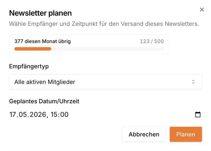 Einladung zur Generalversammlung als Newsletter planen