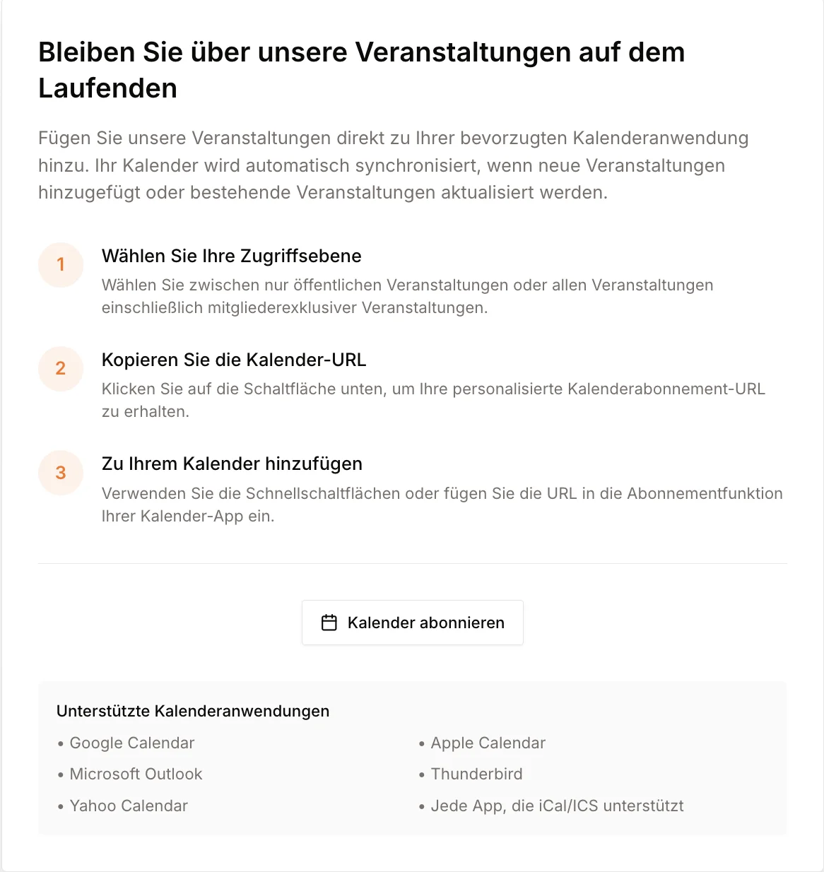 Kalender-Abo für Vereinsanlässe: Google, Outlook und Apple
