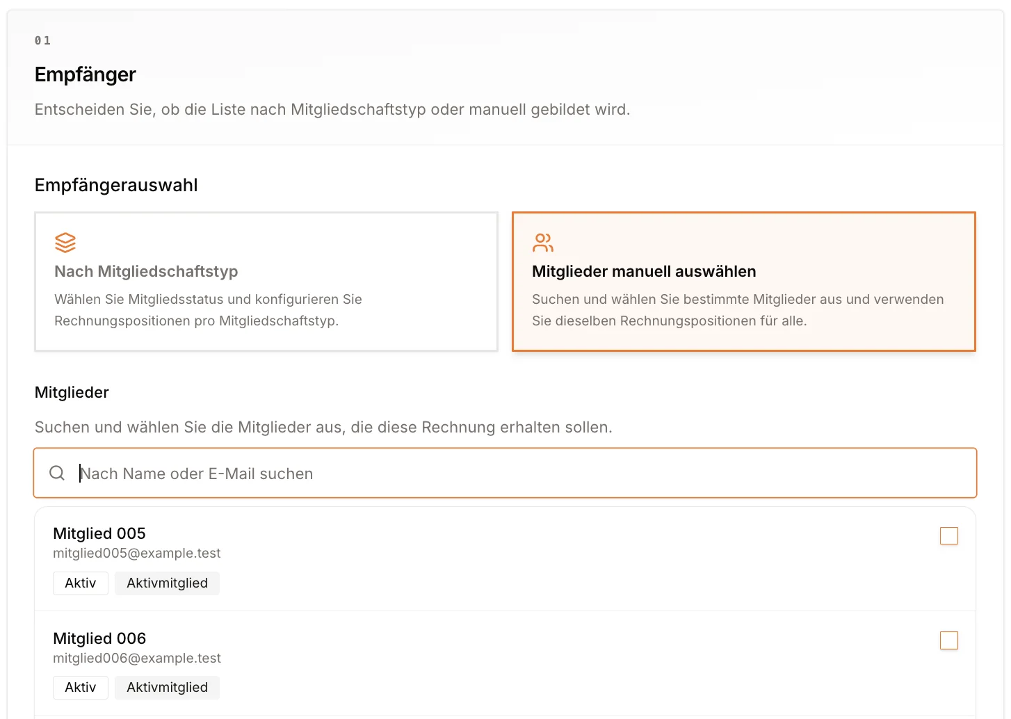 Sammelrechnung: Mitglieder manuell auswählen