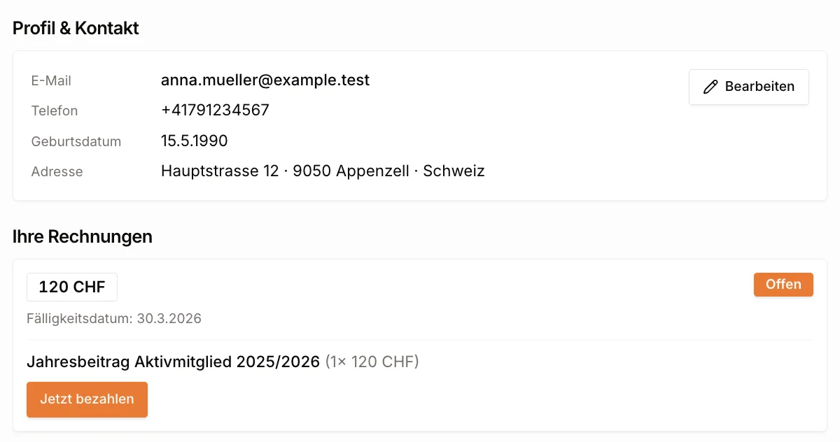 Überarbeitetes Membear-Mitgliederportal auf dem Smartphone
