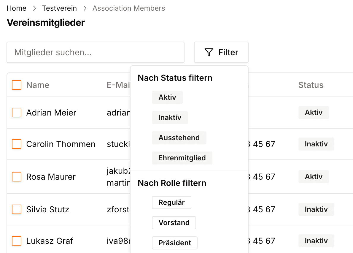 Mitgliederverwaltung Dashboard