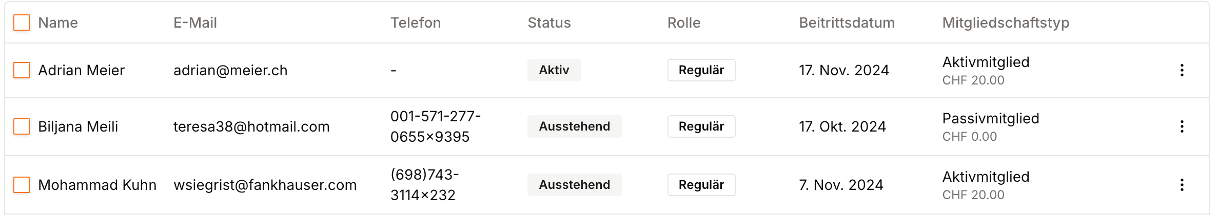 Mitgliederdaten Übersicht